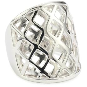 ELLE Jewelry Sterling Silver Overlapping Checkered Ring