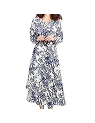 Long Sleeves Spring Vintage Cotton/Linen Floral Print  Dress