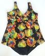 Plus Size Skirt-Front 1PC Swimsuit in Black/Foil Floral. Sizes 1X, 2X, 3X