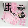 Silicone Bakeware Set 19pcs - Pink (Loaf Pan, Round Pan, Round Pie / Flan Dish, Baking Mat, Stainless Steel Tong with Silicone Head, Mixing Spoon, Muffin Pan 12 Cups, Muffin Cup Cake Bases, Mini Cup Cake Moulds)