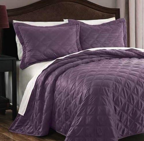 Casa Bajajio MAD-0382 Madison 3-Piece Matte Satin Quilt Set, Queen, Purple