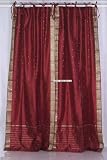 Tie Top Maroon Silk Sari fabric Drapes, Panels, Curtains