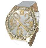 GUESS Women's White Leather Strap Watch