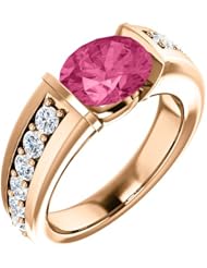 14K Rose Gold 9.00x7.00mm Oval Cut Pink Tourmaline and Diamond Ring -- LIFETIME WARRANTY