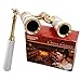 HQRP Opera Glasses w/Crystal Clear Optic (CCO) White-Pearl with Gold Trim w/Built-in Extendable Handle and Red Reading Light