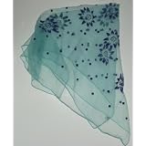 Vintage Sheer Teal Blue Hair Scarf With Sapphire Blue Star Designs