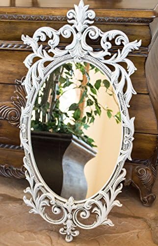 Ornate Wall Mirror Hand Painted in White Aged in Gray