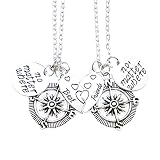 O.RIYA Best Friends No Matter Where Compass Necklaces Set Heart , Best Friend Necklaces 2 Piece for Teens Half Broken Heart Necklace ,Two Piece Double Necklace Set