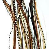 8 -12 in Length Beautiful Natural Beige & Brown Feathers for Hair Extension with Mixes of Browns & Beiges Feathers with Salon Quality 5 Feathers