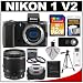 Nikon 1 V2 Digital Camera Body (Black) with 10-100mm VR Lens + 32GB Card + Case + Tripod + 3 (UV/FLD/CPL) Filters + Remote + Accessory Kit
