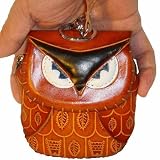 A Genuine Leather Coin/change Purse, Mini Wristlet Bag, Owl Design,100% Hand-made,cute !!!