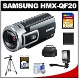 Samsung HMX-QF20 Flash Memory HD WiFi Digital Video Camcorder (Black) with 32GB Card + Battery + Tripod + Led Light & Bracket + Case + Accessory Kit