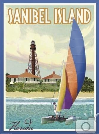 Sanibel Island, Florida-Art Deco Style Vintage Travel Poster-by Aurelio Grisanty