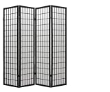 Asian Furniture - 70" Window Pane Japanese Shoji Privacy Screen Room Divider - 4 Panel Black