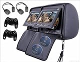 Black Color Pair of Headrest 7" LCD Car Monitors with Region Free DVD player USB SD Wireless Dual Channel Headphones and 8 and 32 Bit Games