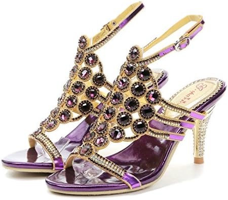Women's Rhinestone Stiletto Heel Sandals Slingback Strappy Open Toe Shoes Crystal Bride Bridesmaid Wedding Party Dress Shoes Purple1 9 M US