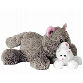 Nounours Gris Chat B�b� et Maman Peluche 28xcm