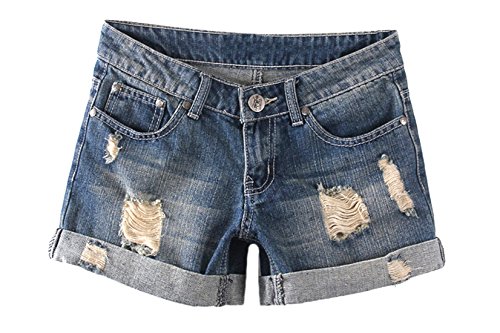 MLG Womens Summer Jeans Ripped Crimping Faded Shorts