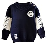 (コ-ランド) Co-land キッズ ニットセーター ベビー服 男の子 丸首 長袖 配色 子供服 こども 男児プルオーバー 秋冬トップス ボーイズ カジュアル ネイビー 120
