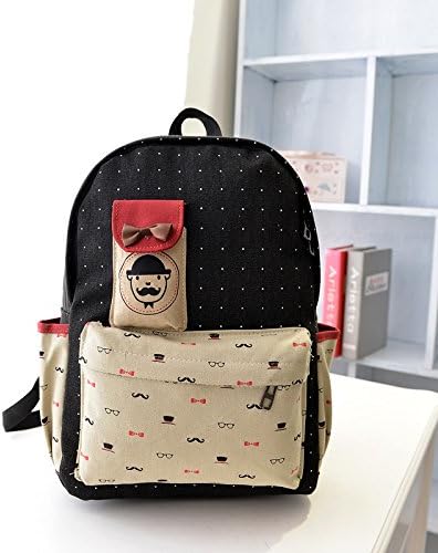 Rendezvous Packs - Casual Lightweight Cute Mustache Backpack - Fashionable Travel College Bookbag - Suitable for Laptops, iPads, and as a Daypack (Black)