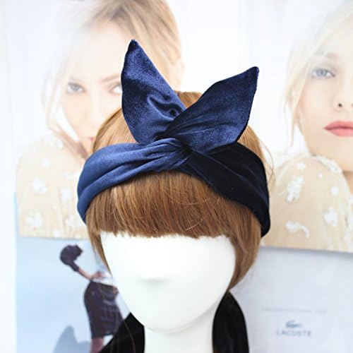 Wonder Castle Fashion Korean Velvet Freestyle Ribbon Bow and Rabbit Ear Headband (Velvet Royal Blue)