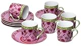 Yedi Houseware Classic Coffee and Tea Lavender Greens Espresso Cups and Saucers, Set of 6