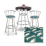 Chrome Bar Table & 2 Chrome 29" Philadelphia Eagles NFL Fabric Seat Barstoo ....