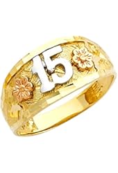 10K Gold Floral Quinceanera 15 Anos Ring