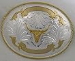 German Silver Longhorn  Western Belt Buckle  5" x 3-3/4"