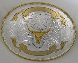 German Silver Longhorn  Western Belt Buckle  5" x 3-3/4"