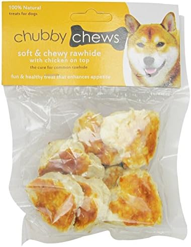Chubby Chews Soft and Chewy Rawhide Treats with Real Chicken on Top, 2-Inch Heart Shape, 3-Ounce Bag
