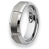 Grooved Beveled Edge Brushed & Polished Tungsten Carbide Ring (7.0 mm) - Sizes 7-13