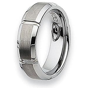 Grooved Beveled Edge Brushed & Polished Tungsten Carbide Ring (7.0 mm) - Sizes 7-13