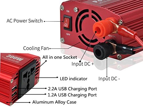 69% OFF AKILULU® 300W 110V Universal AC Outlets Power Inverter Car 12VDC to 110VAC Dual USB Charging Ports(3.1A Max) for Smart phones Tablets Cigarette lighter 20'' wire alligator clip 27''