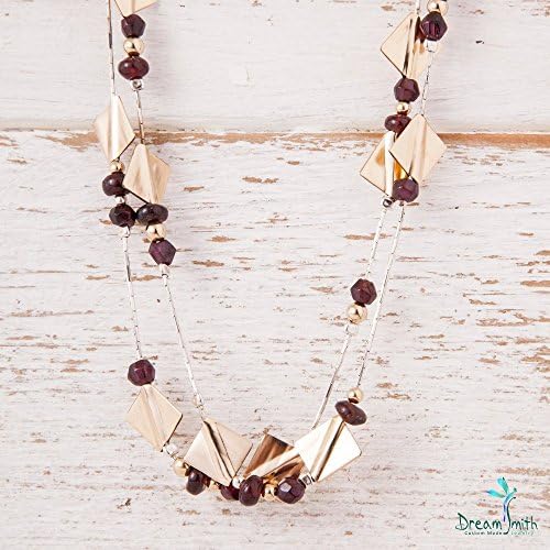 Sterling Silver and 14K Gold Necklace with Garnets