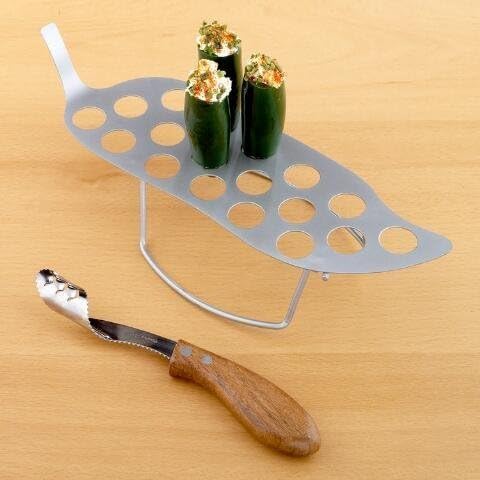Stainless Steel Chili Pepper Roasting Grill Rack and Corer Set, 18-Hole