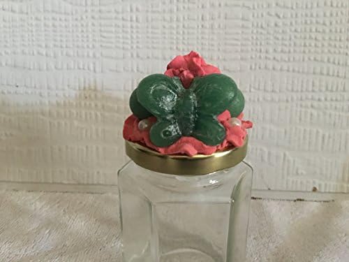 Decorated Jar With Pink Fake Icing Cupcake & Green Butterfly Jar Topper 6.5 Oz.