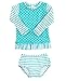 RuffleButts® Infant / Toddler Girls Aqua Striped Polka LS Rash Guard Bikini