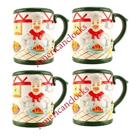 Handpainted Ceramic 4 Piece Gourmet Chef Coffee Mug Set...salt pepper shakers and wooden... by Housewares