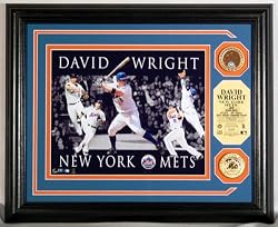 David Wright Dominance Photo Mint w/24KT Gold Coin & authentic infield dirt - New York Mets Plaque