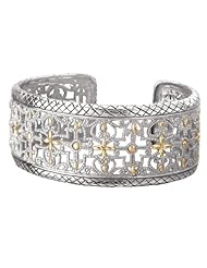 925 Silver Wide Band Cross-Design Cuff Bracelet with 18k Gold Accents