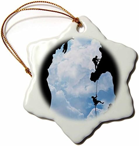 3dRose Michigan Climbers Shows Two People Rock Climbing Within a Michigan Silhouette Snowflake Porcelain Ornament, 3-Inch