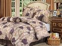 7 Pieces Purple Rose Flower Garden Comforter Set Bed-in-a-bag Queen Bed
