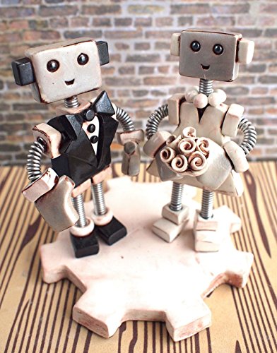 Custom Robot Wedding Cake Topper MADE TO ORDER Rustic Shabby Chic Bots