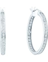 14K White Gold 0.25CT White Diamond Round Cut Fashion Hoops