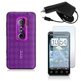 HTC EVO 3D - PURPLE TRANSPARENT CHECKER ARGYLE TPU SKIN CASE + CAR CHARGER  ....