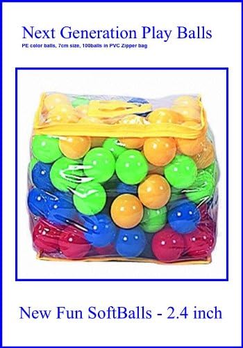 100 Next Generation SOFT BALLS - Phthalate Free pit balls packed in zipper tote bags for easy storage. Each ball measures 2.4", a great size for all ages. Great Ball Pit Balls, SMALLER AND SOFTER THAN THE COMMERCIAL GRADE - Will not crush for normal use - may crush if stepped on direct