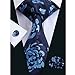 Hi-Tie Mens Blue Striped Solid Plaid Paisley Silk Tie Hanky Cufflinks set