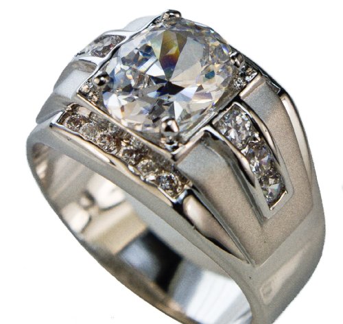 Mustang Men's Ring 8.4 Total Carats Simulated White Sapphire Platinum Overlay Size 9 10 11 12 13 14