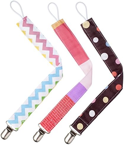 Baby Pacifier Clip Holder Personalized 3-Pack Soothie Clips With Strong Teeth Unisex Hanging Clips With Modern 2-Sided Patterns Boy &amp; Girl Colors A Perfect baby Shower Gift